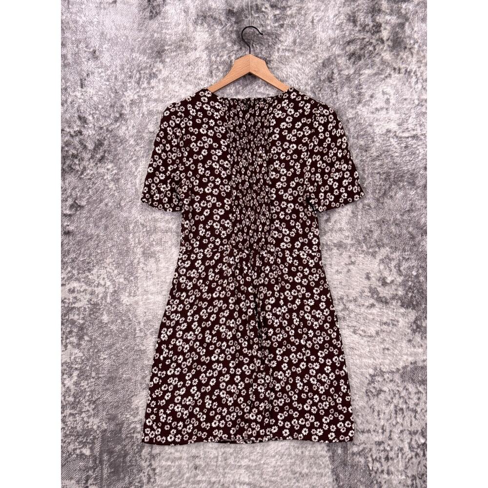 Reformation Dress 12 Womens Chocolate Brown Floral Plunge Smocked Mini - Picture 3 of 9